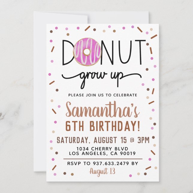 Chocolate Donut Grow Up Birthday Invitation (Front)