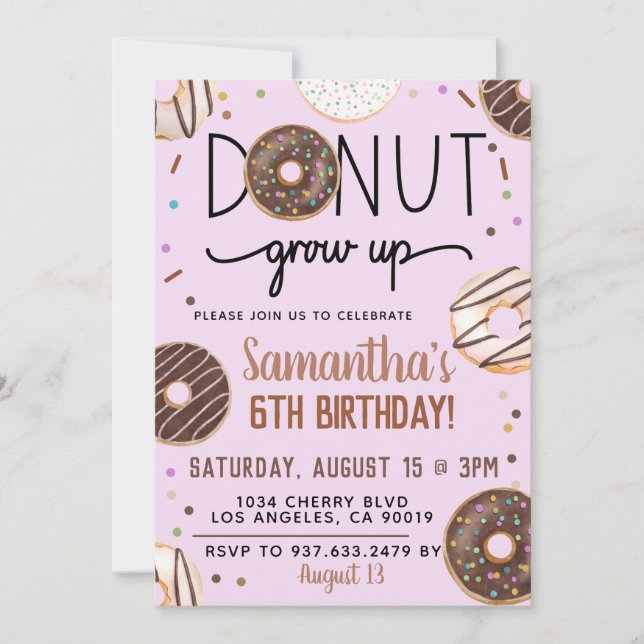 Chocolate Donut Grow Up Birthday Invitation (Front)