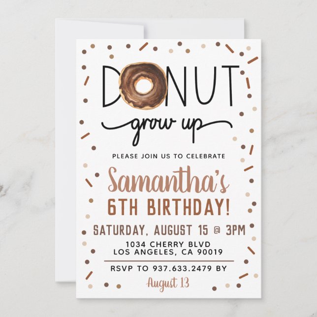 Chocolate Donut Grow Up Birthday Invitation (Front)