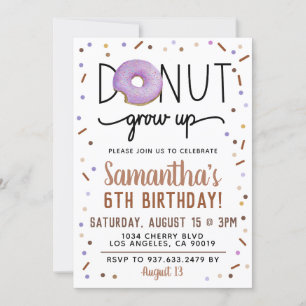 Chocolate Donut Grow Up Birthday Invitation