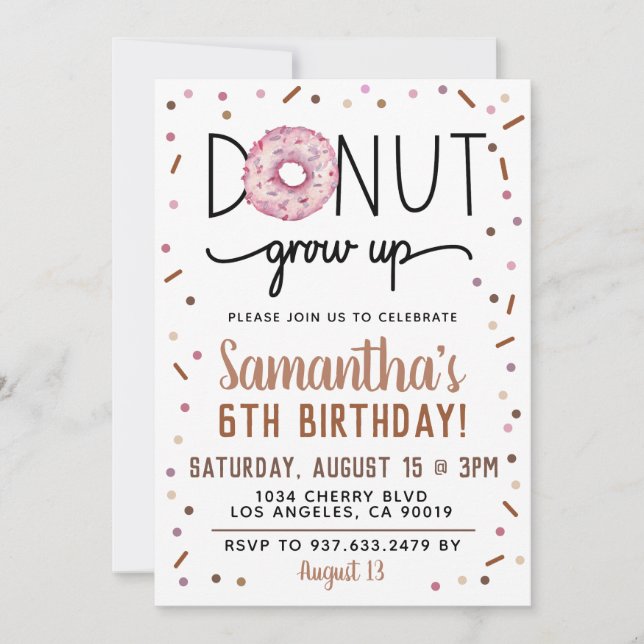 Chocolate Donut Grow Up Birthday Invitation (Front)