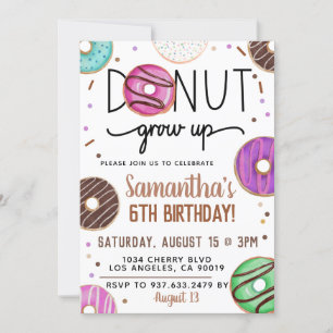 Chocolate Donut Grow Up Birthday Invitation
