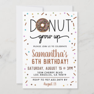 Chocolate Donut Grow Up Birthday Invitation