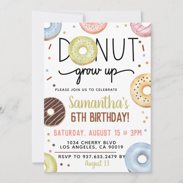 Chocolate Donut Grow Up Birthday Invitation (Front)