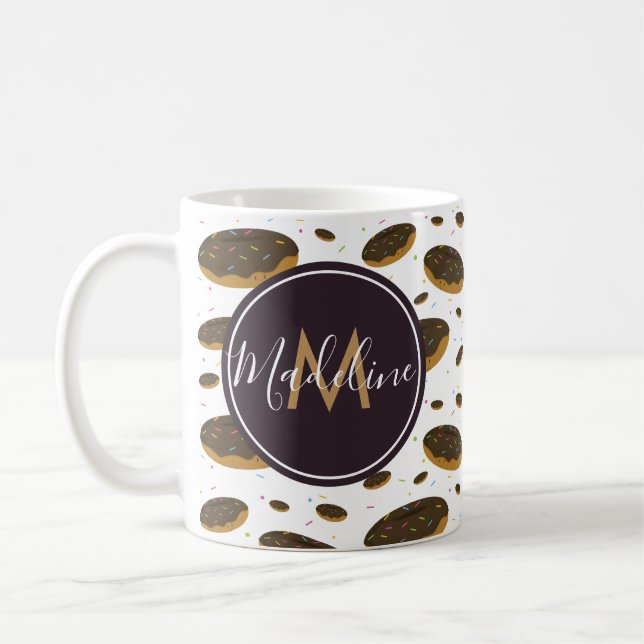 Chocolate Donut Pattern Food Monogram Coffee Mug (Left)