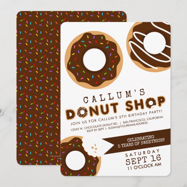 Chocolate Donut Shop Birthday Party Invitation (Front/Back)