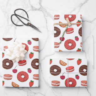 Chocolate Donut & Sweet Treats Pattern Wrapping Paper Sheets