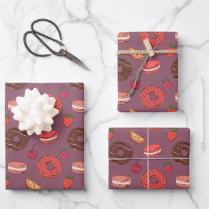 Chocolate Donut & Sweet Treats Pattern Wrapping Paper Sheets