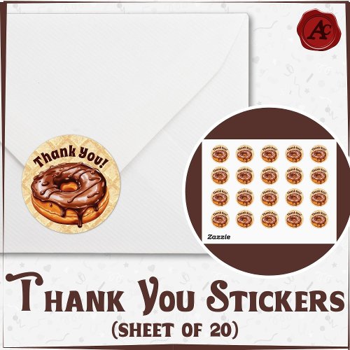 Chocolate Donut Thank you sticker chocolate   Classic Round Sticker