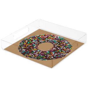 Chocolate Donut with colorful sprinkles Acrylic Tray