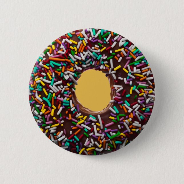 Chocolate Donut with colorful sprinkles Pinback Button (Front)