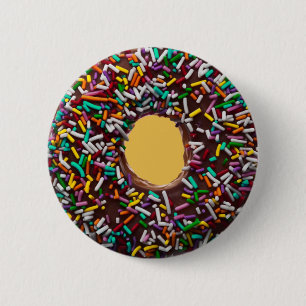 Chocolate Donut with colorful sprinkles Pinback Button