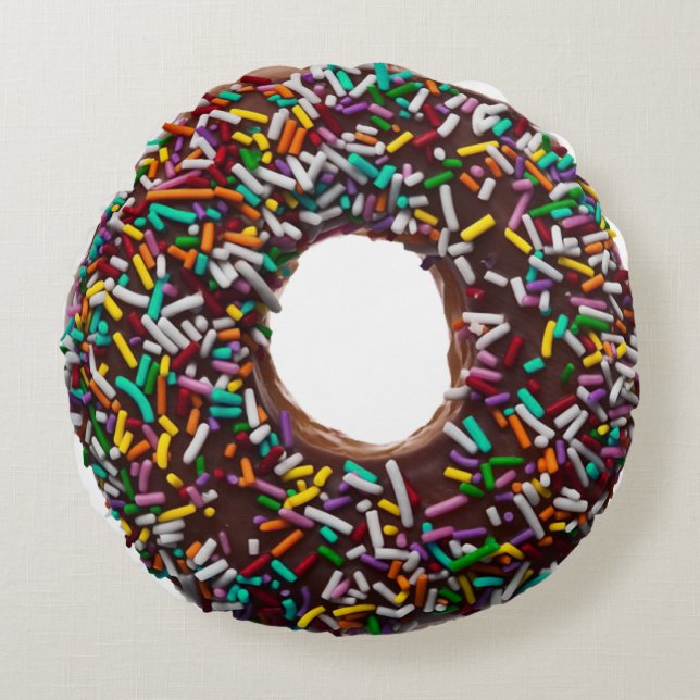 Chocolate Donut with colorful sprinkles Round Pillow (Front)