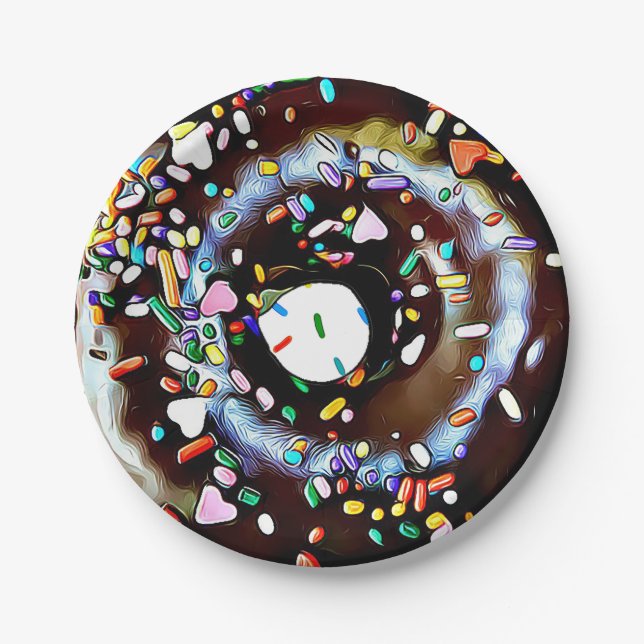 Chocolate Donut with Sprinkles Cake Paper Plate (Front)