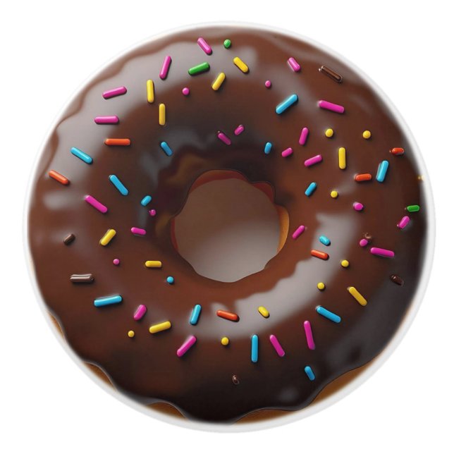 Chocolate Donut with Sprinkles Ceramic Knob (Front)