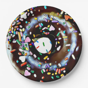 Chocolate Donut with Sprinkles Party Paper Plate