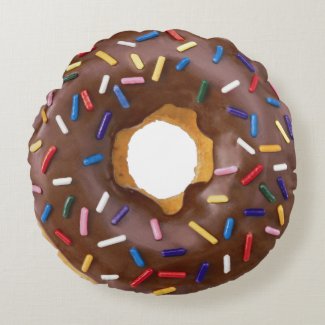 Chocolate Donut With Sprinkles Round Pillow