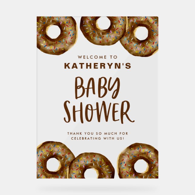Chocolate Donuts Baby Shower Welcome Acrylic Sign (Front)