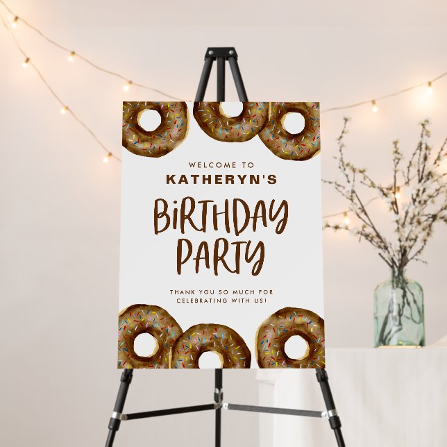 Chocolate Donuts Birthday Party Welcome Foam Board (In Situ (Stand))
