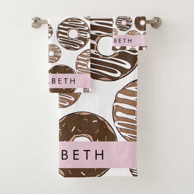 Chocolate Donuts, Caramel Donuts, Icing, Your Name Bath Towel Set (Insitu)