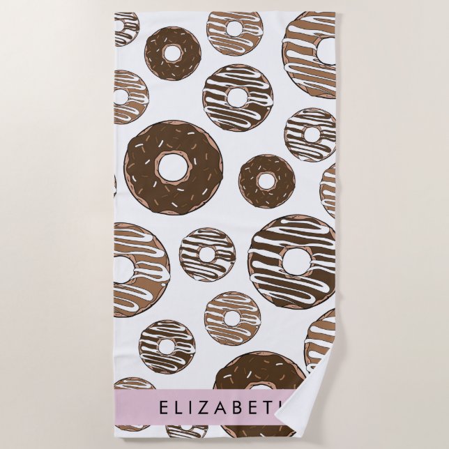 Chocolate Donuts, Caramel Donuts, Icing, Your Name Beach Towel (Front)