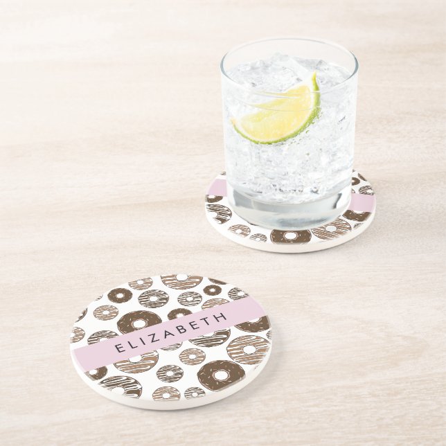 Chocolate Donuts, Caramel Donuts, Icing, Your Name Coaster (Side)