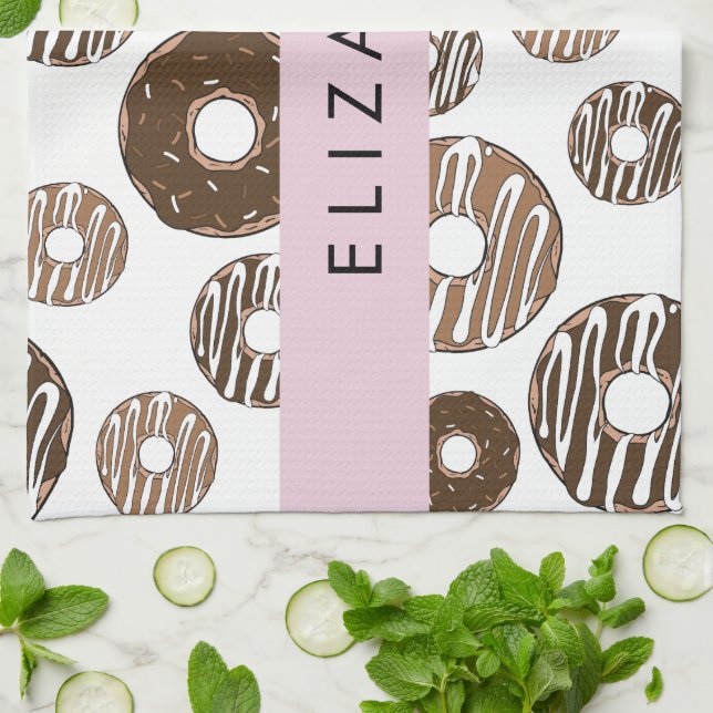 Chocolate Donuts, Caramel Donuts, Icing, Your Name Kitchen Towel (Folded)