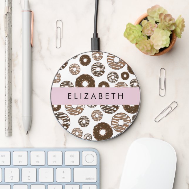 Chocolate Donuts, Caramel Donuts, Icing, Your Name Wireless Charger (Desk)