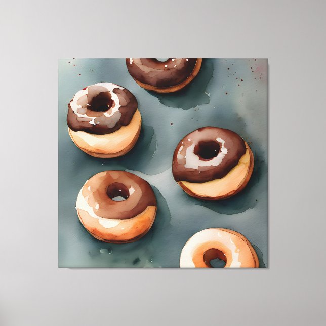 Chocolate Donuts Watercolor Canvas Print (Front)