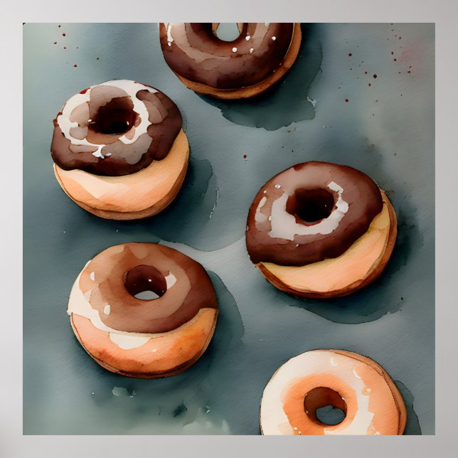Chocolate Donuts Watercolor Poster (Front)