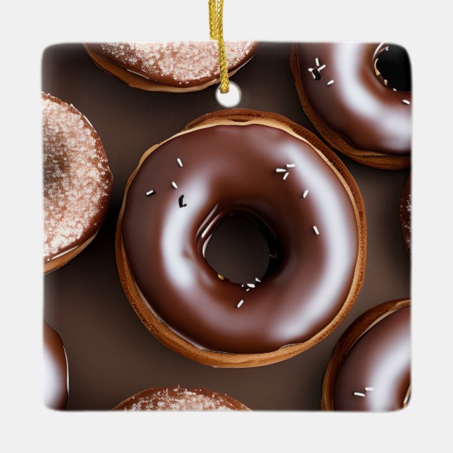 Chocolate Donuts with Sprinkles Christmas Ceramic Ornament (Front)