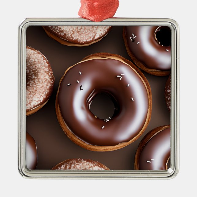 Chocolate Donuts with Sprinkles Christmas Metal Ornament (Front)