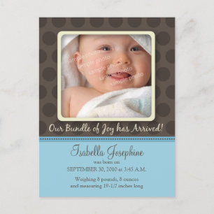 Chocolate Dots Baby Birth Announcement (baby blue)