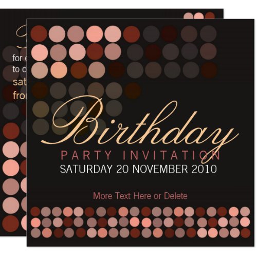 Chocolate Dots Stylish Disco Party Birthday Invita Card
