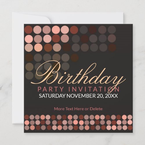 Chocolate Dots Stylish Disco Party Birthday Invita Invitations