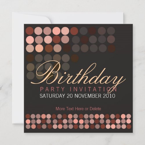 Chocolate Dots Stylish Disco Party Birthday Invita Invitation