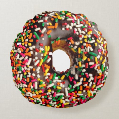 Chocolate Doughnut with Colorful Sprinkles Cotton Round Pillow