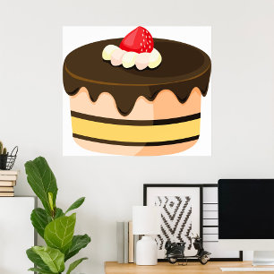 Chocolate Drip Cake with Strawberry Poster
