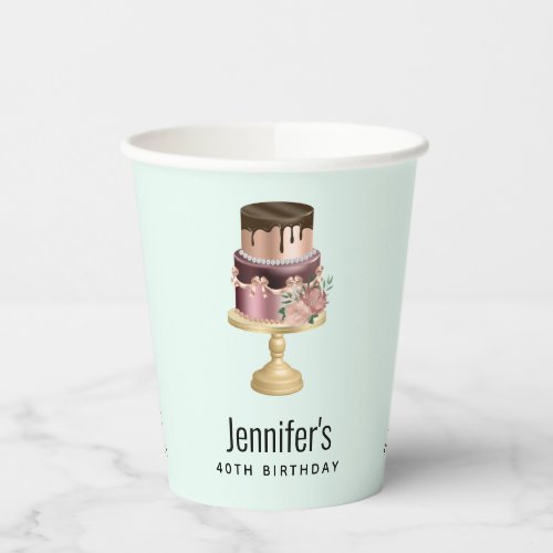 Chocolate Drips and Rose Gold Luxury Cake Birthday Paper Cups