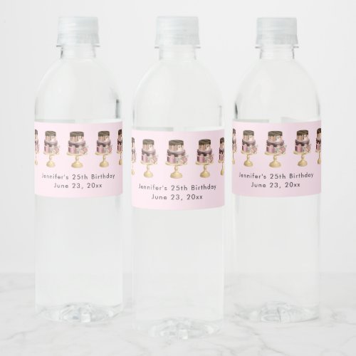 Chocolate Drips and Rose Gold Luxury Cake Birthday Water Bottle Label