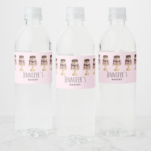 Chocolate Drips and Rose Gold Luxury Cake Business Water Bottle Label (Bottles)