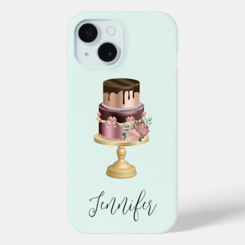 Chocolate Drips and Rose Gold Luxury Cake iPhone 15 Case