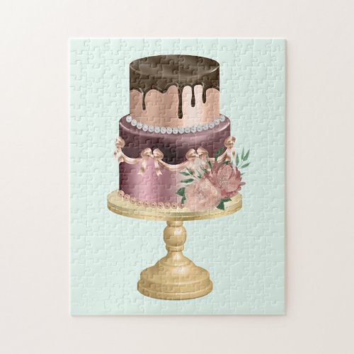 Chocolate Drips and Rose Gold Luxury Cake Jigsaw Puzzle