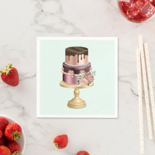 Chocolate Drips and Rose Gold Luxury Cake Napkins