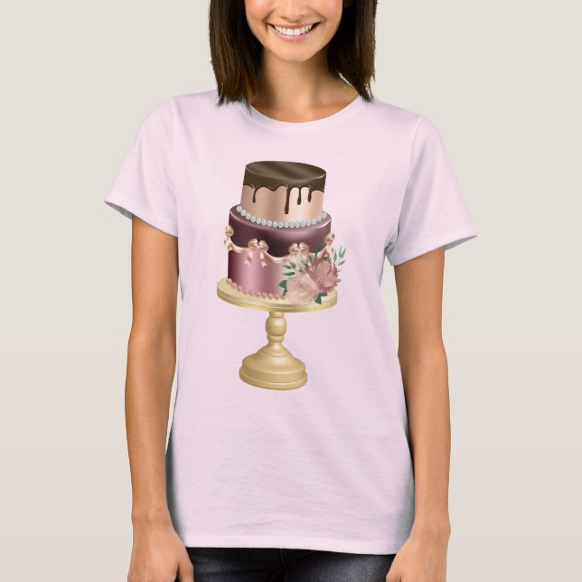 Chocolate Drips and Rose Gold Luxury Cake T-Shirt (Front)