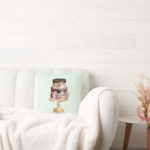 Chocolate Drips and Rose Gold Luxury Cake Throw Pillow