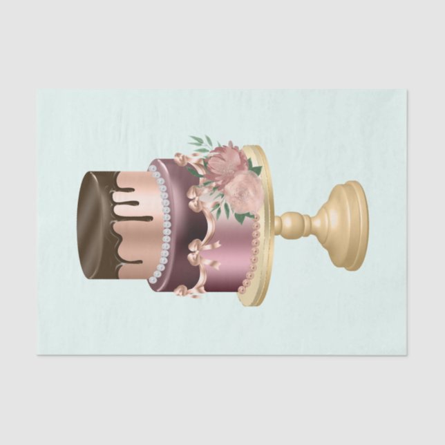Chocolate Drips and Rose Gold Luxury Cake Tissue Paper (Front)