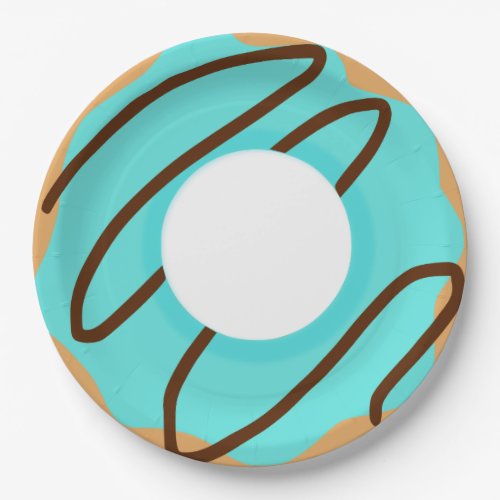 Chocolate Drizzle Blue Donut Paper Plates