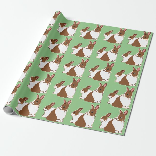 Chocolate Dutch Rabbits Green Wrapping Paper (Unrolled)