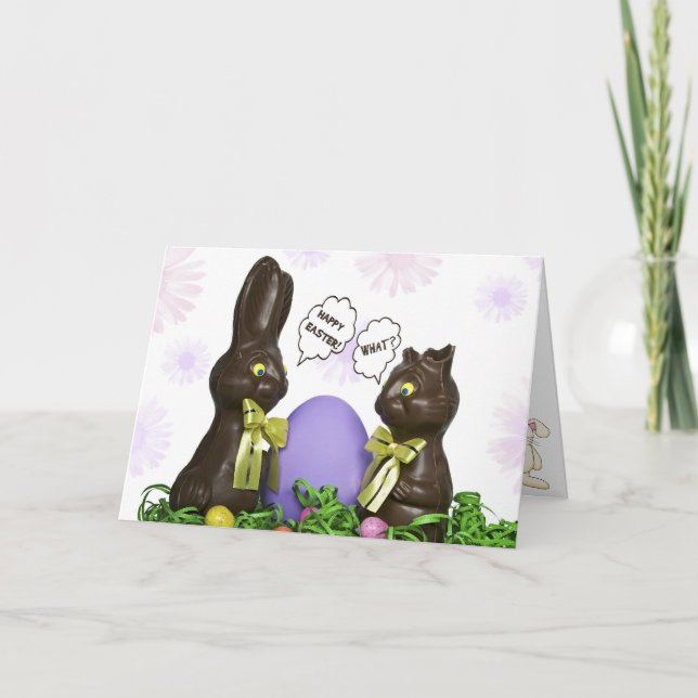 Chocolate Easter Bunnies Funny Holiday Card (Front)